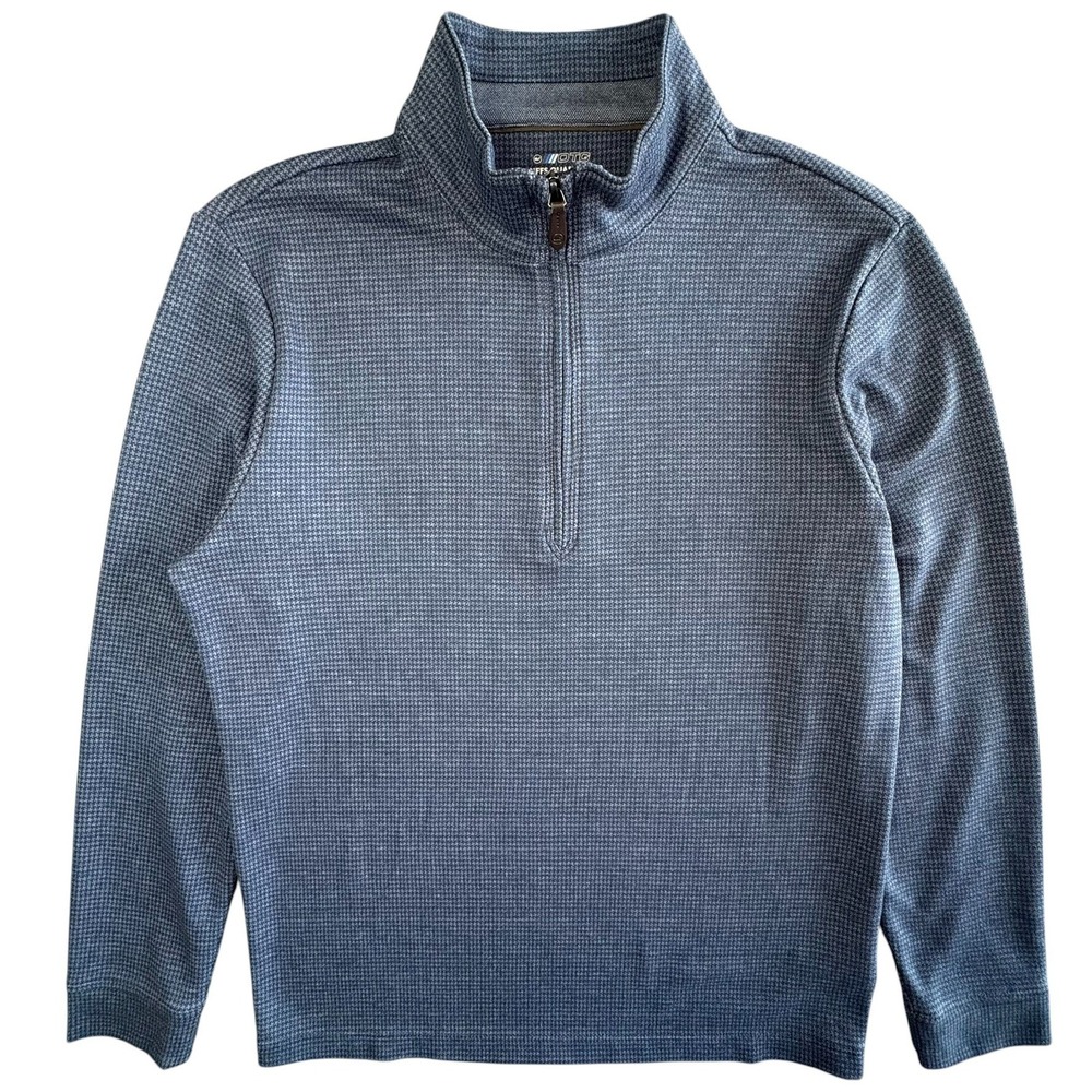 Vineyard Vines OTG Bluffs Quarter Zip Pullover Mens S Blue Houndstooth Knit
